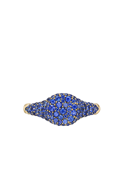 Pinky Petite Pave Ring, 18k Yellow Gold & Sapphires